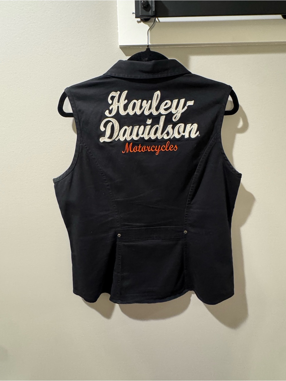 Harley-Davidson Black Twill Zip Front Embroidered Biker Vest XL